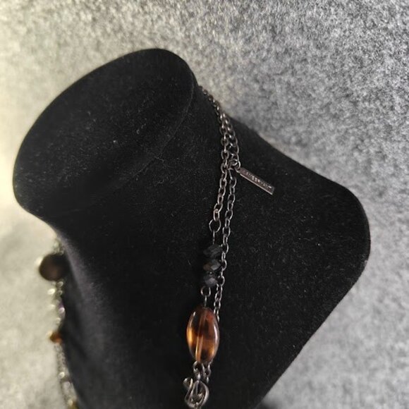 Artisan Charm Necklace Unisex Long Silver Chain Clear/Amber Beads Boho Vintage - Picture 2 of 2